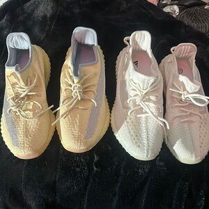 Yeezy Yellow and White Sneakers with Knit Upper and Ribbed Sole